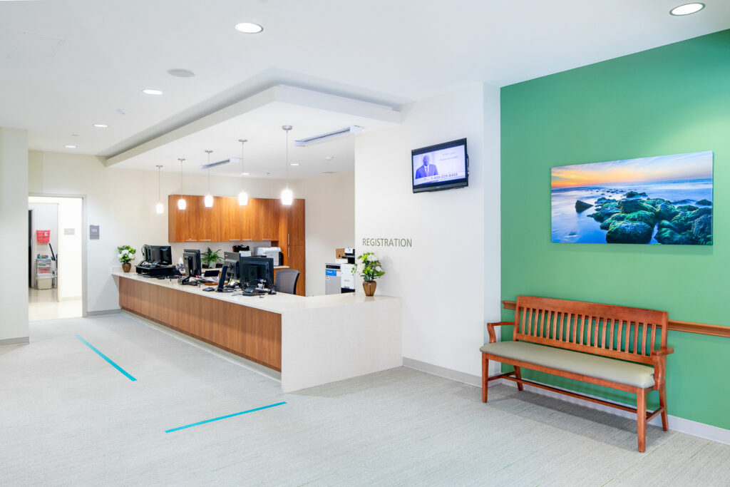 Interior photography of a medical building's registration area by Charlotte photographer Becca Bond.